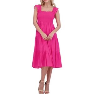 Nanette Lepore Fuchsia Rose Pink Smocked Ruffle Midi Dress - Size 10
